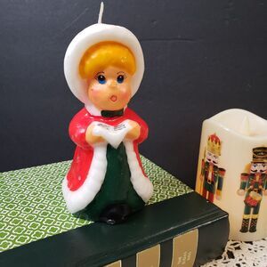 Cool Vintage Gurley Novelty Christmas Red Caroler Woman Wax Candle 5" Nostalgic